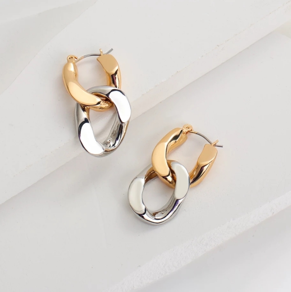 Silver & Gold Cuban Link Earrings